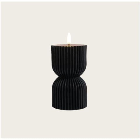 Candela Led Senza Fiamma Nera Magica A Pilastro Rigato - Diametro 7,5 Cm, Altezza 13,5 Cm - Foto 1