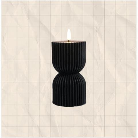 Candela Led Senza Fiamma Nera Magica A Pilastro Rigato - Diametro 7,5 Cm, Altezza 13,5 Cm - Foto 2