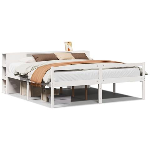 Letto Libreria senza Materasso Bianco 200x200 cm Legno di Pino - Foto 1