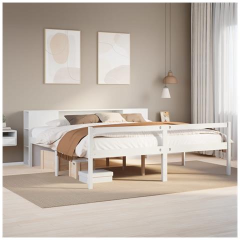 Letto Libreria senza Materasso Bianco 200x200 cm Legno di Pino - Foto 2