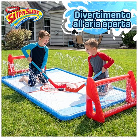 Set Hockey su ginocchia acqua Slip N Slide - 2 porte gonfiabili, 2 bastoni, 1 disco per prato e giardino - Foto 6