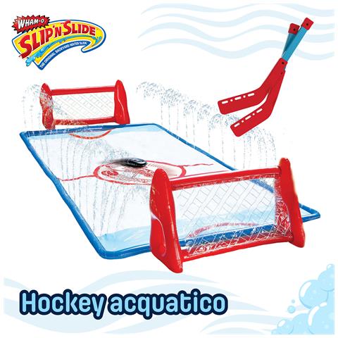 Set Hockey su ginocchia acqua Slip N Slide - 2 porte gonfiabili, 2 bastoni, 1 disco per prato e giardino - Foto 1