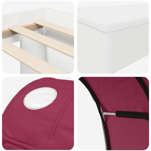 Letto con Tunnel 4 pcs Bianco e Rosso Legno ingegnerizzato - Foto 9