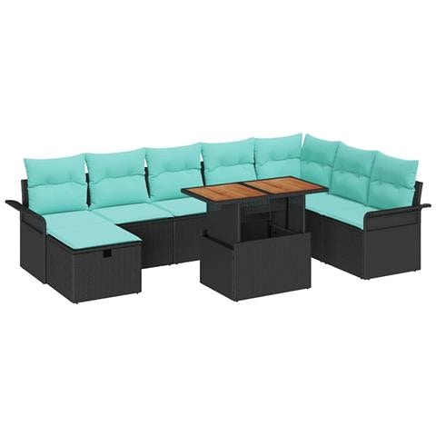 Set Divano da Giardino 9 pcs Nero polyrattan - Foto 1