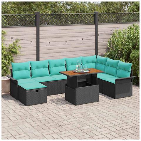 Set Divano da Giardino 9 pcs Nero polyrattan - Foto 2