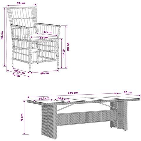 Set da pranzo per esterni 9 pz Grigio polyrattan - Foto 2