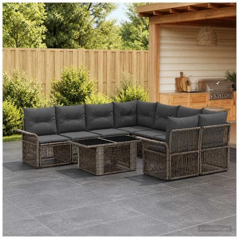 Set Divano da Giardino 9 pz Grigio e Grigio Scuro polyrattan - Foto 10