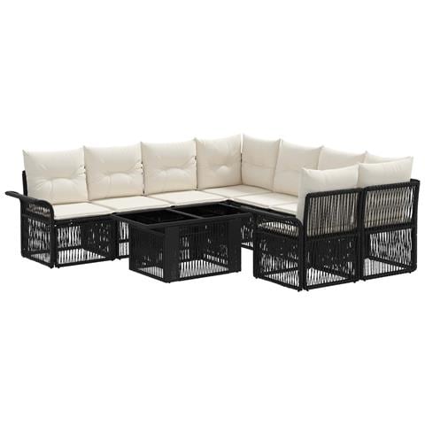 Set Divano da Giardino 9 pz Nero e Bianco Crema polyrattan - Foto 1