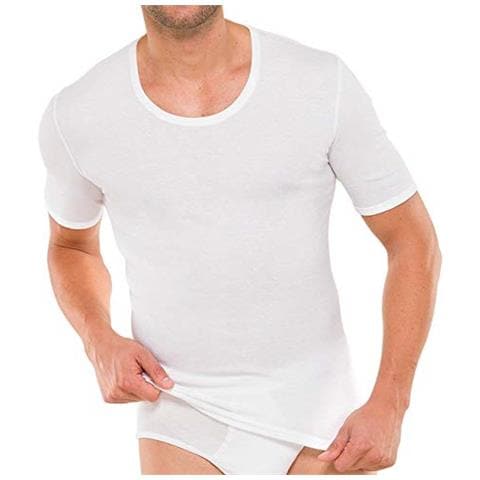 2 Pack Uomo Canottiera 1/2 Arm Cotone Costine M-xxxl - Bianco - Bianco, 6 (tg. Large)  - Foto 1