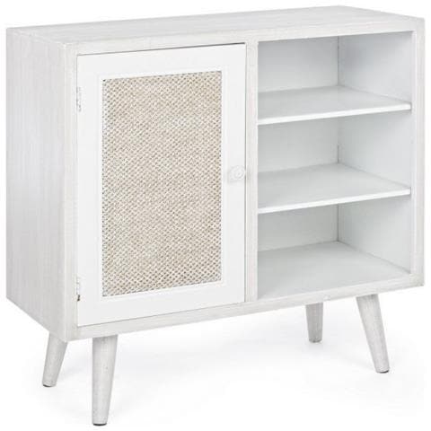 Credenza Con Anta E Tre Ripiani Bianco Montiel 66x30x H64,5 Cm - Foto 1