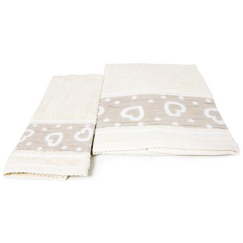 Set Asciugamano Copiola Salvietta Bagno In Spugna 100% Cotone Mod Amore Beige - Foto 10