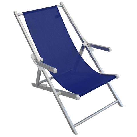 Sedia Sdraio Da Spiaggia Lido In Alluminio E Textilene Con Braccioli Regolabile In 3 Posizioni Ketch - Blue - Foto 1