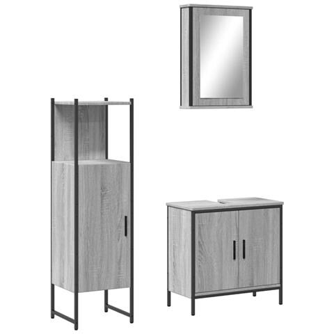 Set Mobili Da Bagno 3 Pz Grigio Sonoma In Legno Multistrato - Foto 1