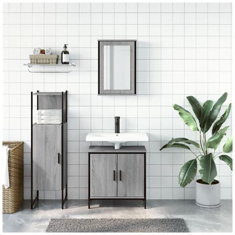 Set Mobili Da Bagno 3 Pz Grigio Sonoma In Legno Multistrato - Foto 2