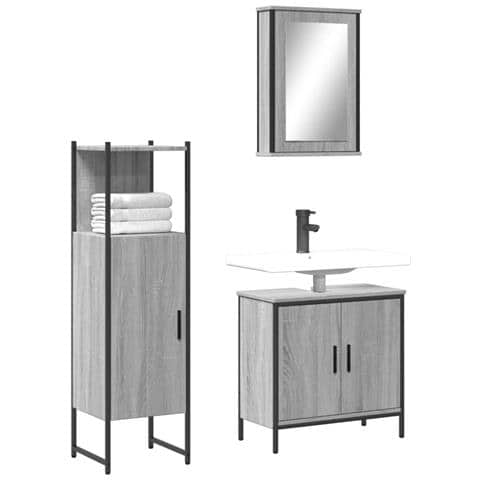 Set Mobili Da Bagno 3 Pz Grigio Sonoma In Legno Multistrato - Foto 8