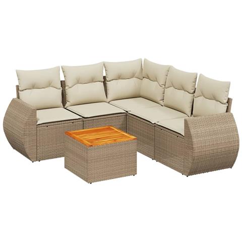 Set Divano Da Giardino 6 Pz Con Cuscini Beige In Polyrattan - Foto 2