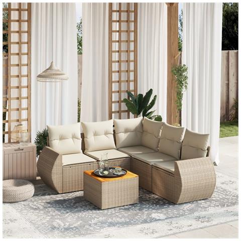 Set Divano Da Giardino 6 Pz Con Cuscini Beige In Polyrattan - Foto 1