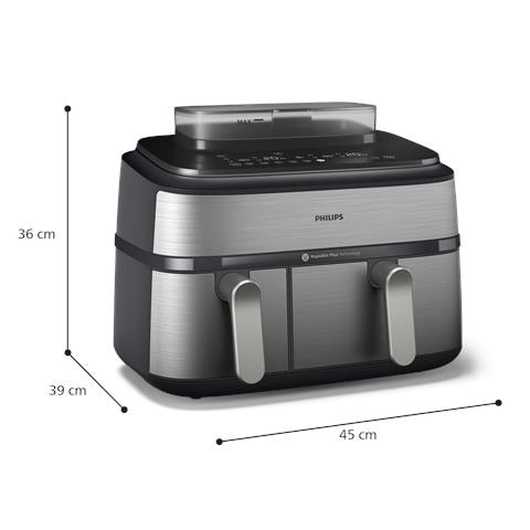 Friggitrice ad Aria NA555/00 Airfryer Serie 5000 con Doppio Cestello 9L e Cottura a Vapore Argento - Foto 2