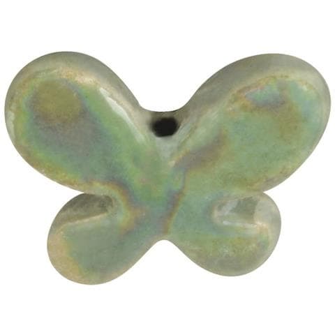 Perlina Forma Farfalla In Ceramica 2,2 X 1,7 X 0,7cm - Foro Ø2mm - Colore Verde Acqua - Foto 1