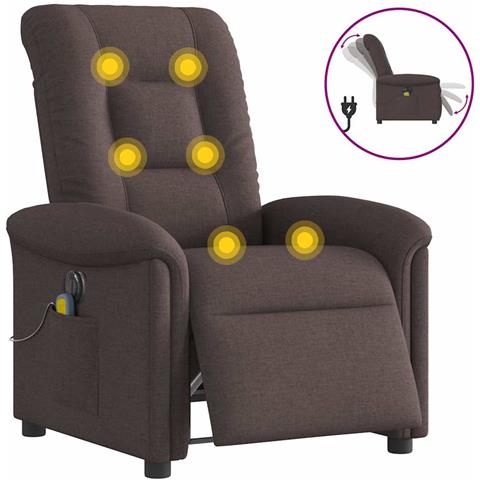 Poltrona Massaggio Reclinabile Elettrica Marrone Scuro Tessuto - Foto 1