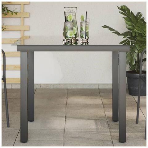 Tavolo Da Giardino Nero 80x80x74 Cm In Alluminio E Vetro - Foto 8