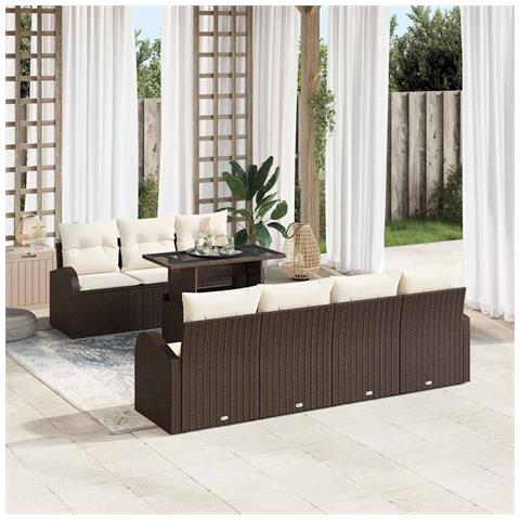 Set di Divani da Giardino da 8 Pezzi con Cuscini Marrone Rattan PE - Foto 2