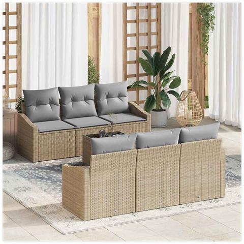 Set Divano da Giardino a 7 Pezzi con Cuscini Beige Polyrattan - Foto 2