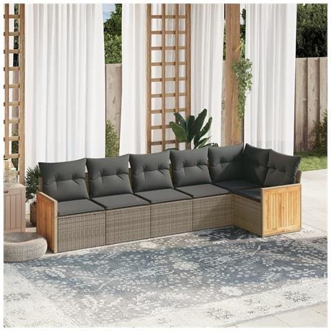 Set Divano da Giardino 6 pz con Cuscini Grigio in Polyrattan - Foto 2