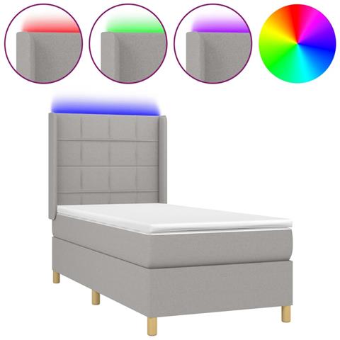 Letto a Molle Materasso e LED Grigio Chiaro 80x200 cm Tessuto - Foto 1
