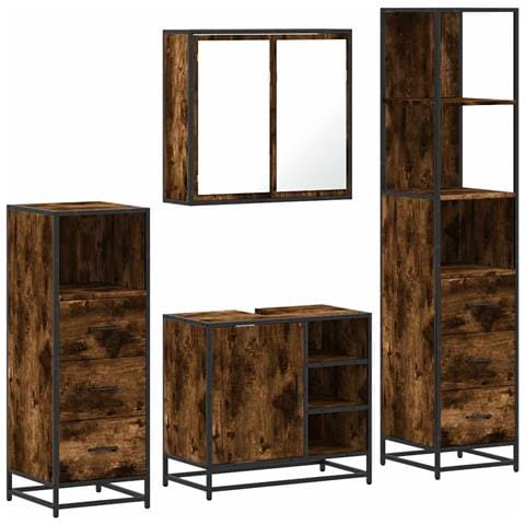 Set Mobili da Bagno 4 pz Rovere Fumo in Legno Multistrato - Foto 1