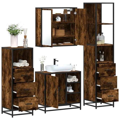 Set Mobili da Bagno 4 pz Rovere Fumo in Legno Multistrato - Foto 2