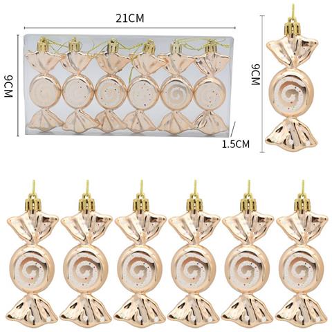 Mini Ornamenti Natalizi A Forma Di Caramella - Set Da 6, Decorazioni Festive Da Appendere All'albero Champagne - Foto 2