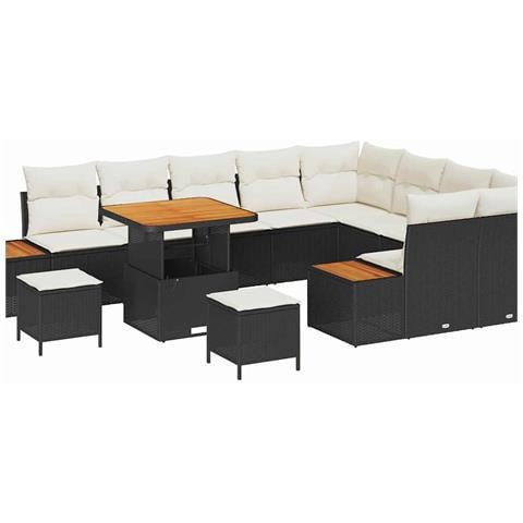 Set Divano da Giardino con cuscino 12 pcs Nero Poly Rattan - Foto 1
