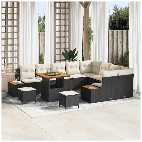 Set Divano da Giardino con cuscino 12 pcs Nero Poly Rattan - Foto 2
