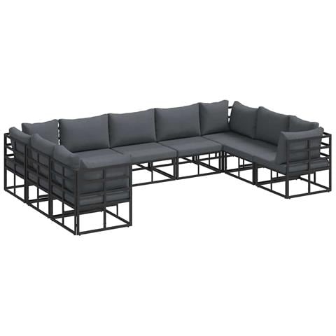 Set Divano da Giardino con cuscino 9 pcs Nero Alluminio - Foto 1