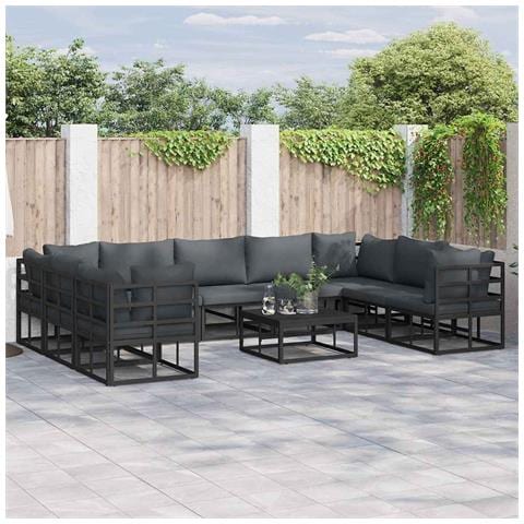 Set Divano da Giardino con cuscino 9 pcs Nero Alluminio - Foto 2