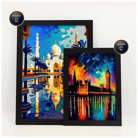 Set Di 6 Stampe Fiume In Stile Dipinto A Olio Illustrazioni Di Monumenti E Città In Stile Fotografico A Colori Design D'interni A3 & A4 Senza Cornice - Foto 2