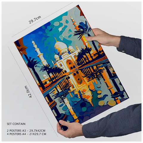 Set Di 6 Stampe Fiume In Stile Dipinto A Olio Illustrazioni Di Monumenti E Città In Stile Fotografico A Colori Design D'interni A3 & A4 Senza Cornice - Foto 4