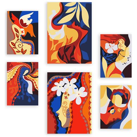 Set Di 6 Stampe Delicato Collage Di Dipinti Decorativi Estetici Astratti Femminili Per Il Tuo Soggiorno Di Casa A3 & A4 Senza Cornice - Foto 1