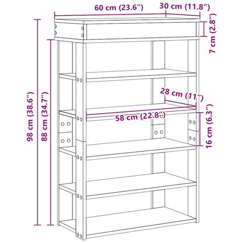 Scarpiera Legno Antico 60x30x98 cm in Legno Multistrato - Foto 9