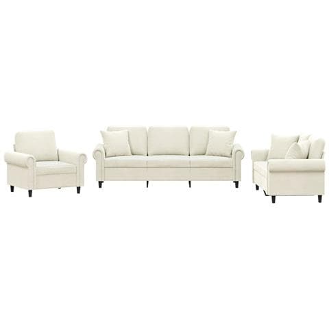 Set di Divani 3 pz con Cuscini Crema in Velluto - Foto 1
