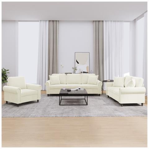 Set di Divani 3 pz con Cuscini Crema in Velluto - Foto 2