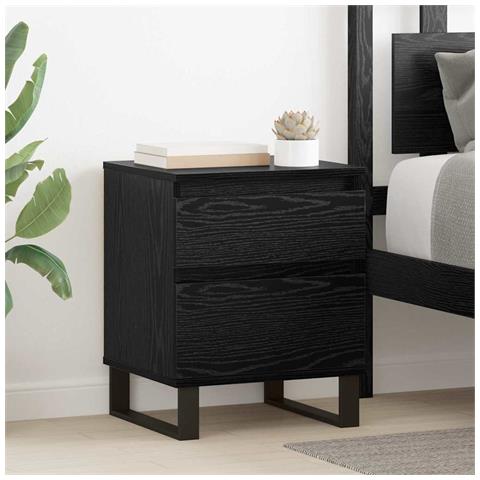 Armadio da Notte Rovere Nero 40 x 35 x 50 cm Legno multistrato - Foto 2
