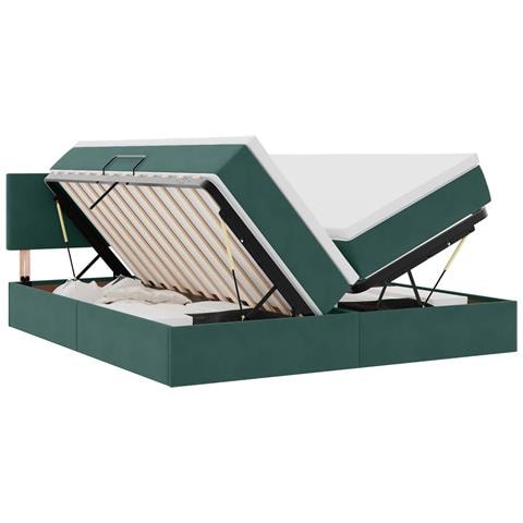 Letto con luci a strisce a LED Verde Scuro 200 x 200 cm Velluto - Foto 1