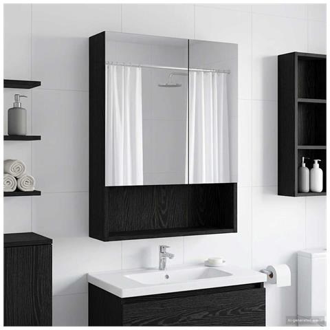 Mobiletto per specchio da bagno Rovere Nero 50 x 14,5 x 70 cm - Foto 2