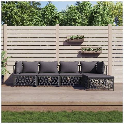 Set Salotto da Giardino 5 pz con Cuscini in Acciaio Antracite - Foto 2