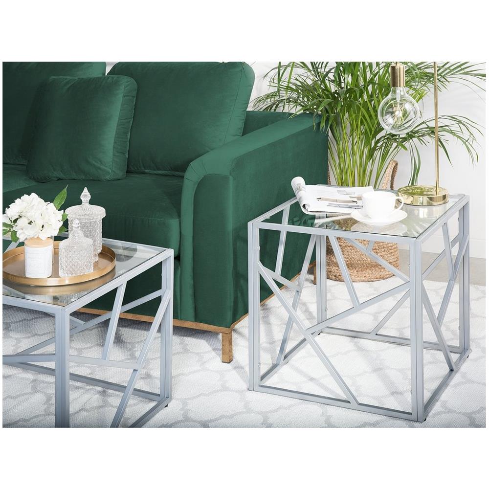 Tavolino Basso Color Argento In Vetro Orland - Foto 1