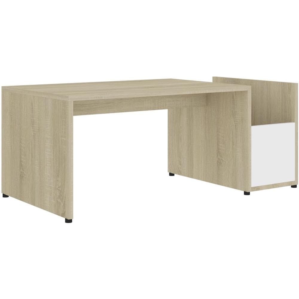 Tavolino Bianco e Rovere Sonoma 90x45x35 cm Legno Multistrato - Foto 2