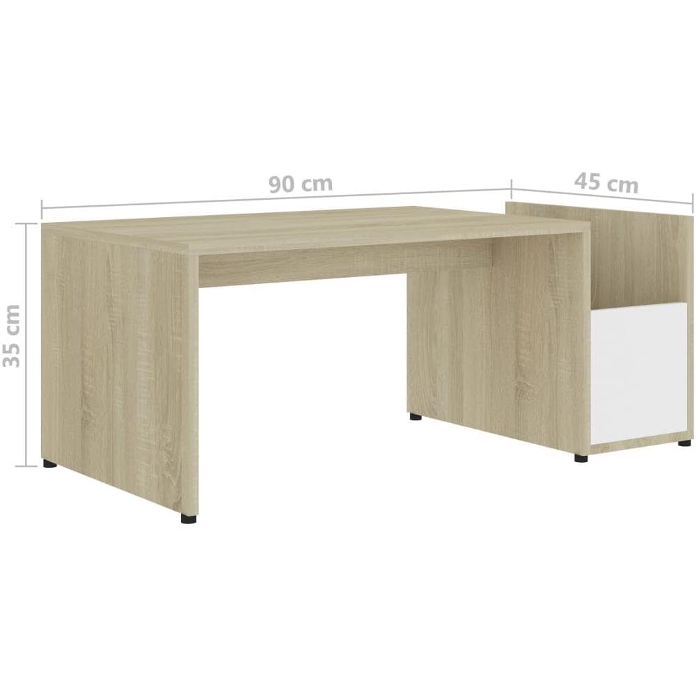Tavolino Bianco e Rovere Sonoma 90x45x35 cm Legno Multistrato - Foto 6