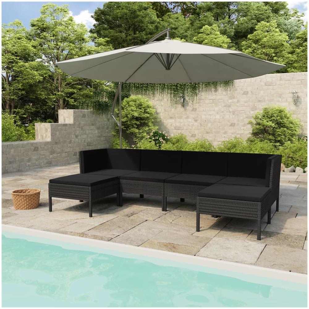 Set Divani Da Giardino 6 Pz Con Cuscini In Polyrattan Nero - Foto 1